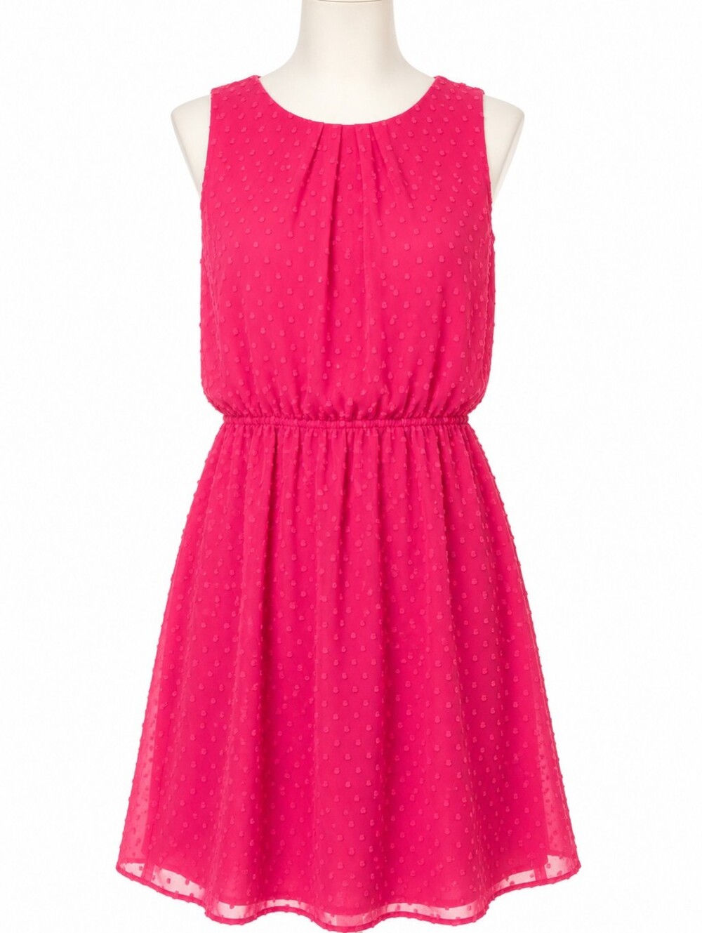 ELLE Women's Pink Swiss Dot A-Line Dress Size 2 Sleeveless Keyhole Neck Summer